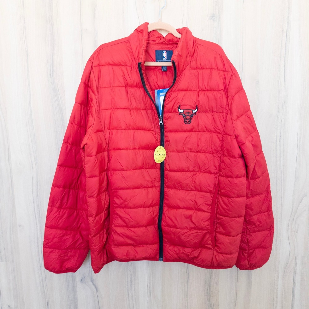 G-III Mens Puffer Jacket XL Red Chicago Bulls NBA Skybox Packable Lightweight